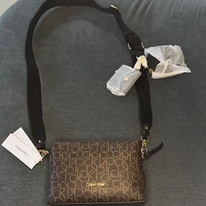 Calvin Klein Brown and Black Monogram Crossbody Bag